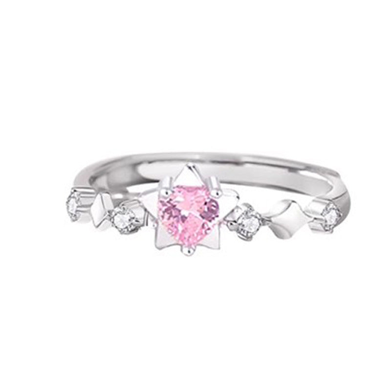 Lovely Pink Zirconium Love Star Couple Girlfriends Limited Rings