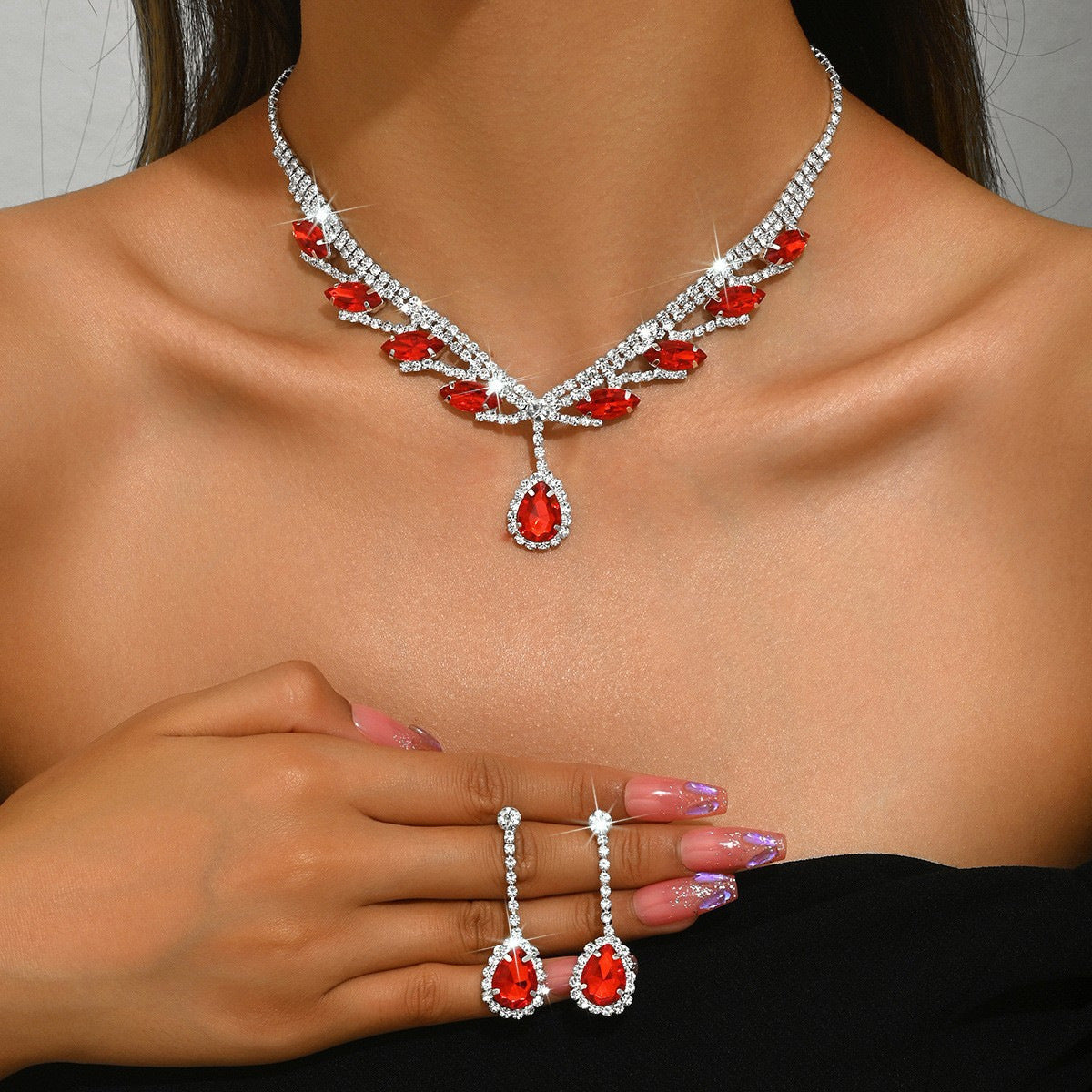 Kit Zircon Wings Water Drop Wedding Dinner Party Formal Jewelry Set