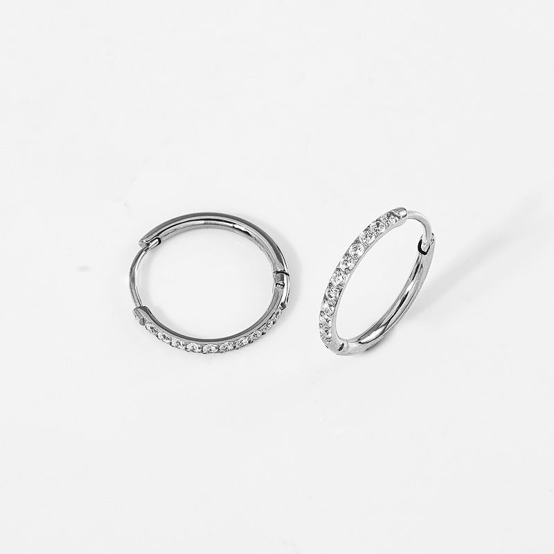 High Quality Carved Stainless Steel Studded With Zircon Titanium Earrings