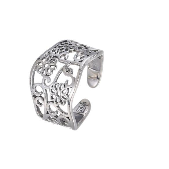Female Simple High Sense Chinese Ethnic Style Flowers Rings