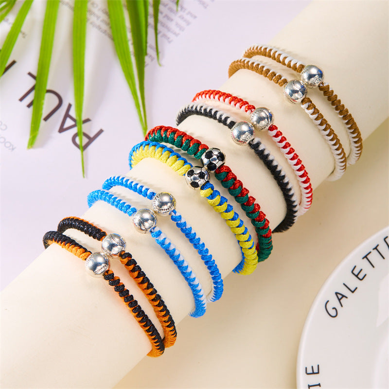 Women's & Men's Ball Round Beads Baseball Football Sports Woven Bracelets
