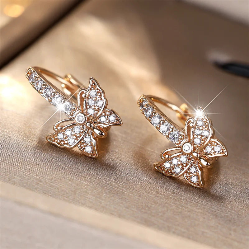 Women's Fashionable Trendy Classic Exquisite Copper Eardrops Micro Inlaid Zircon Butterfly Earrings