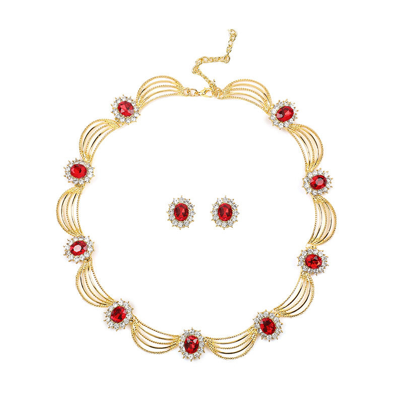 Suit Gem Artistic Retro Court Fan-shaped Beautiful Jewelry Set