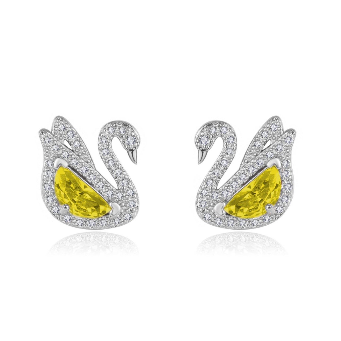Trendy Creative White Swan Zircon Colorful Crystals Pave Ear Full Jewelry Set