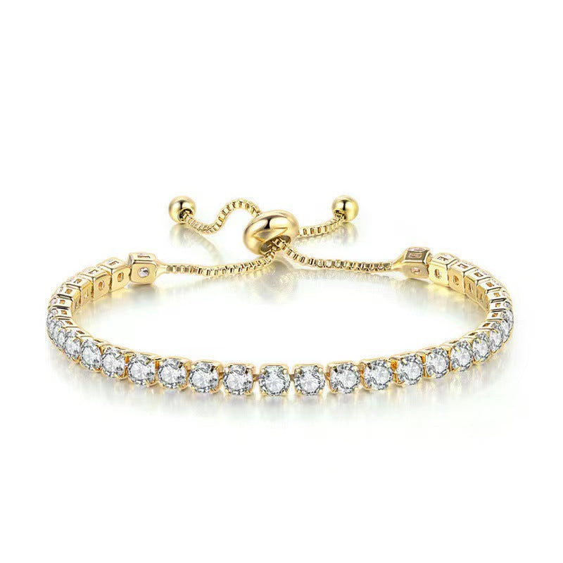 Women's Round Single Row Full Diamond Adjustable Bracelets