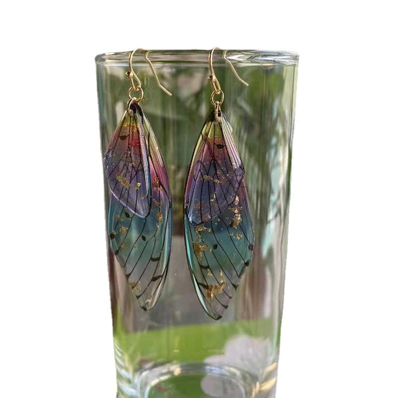 Women's Sier Cicada Wings Ear Hook Butterfly Temperamental Fairy Long Eardrop Earrings