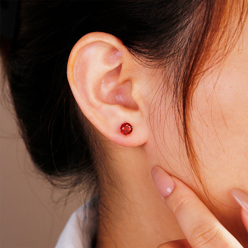 Simple Classic Red Crystal Light Luxury Pigeon Stud Earrings