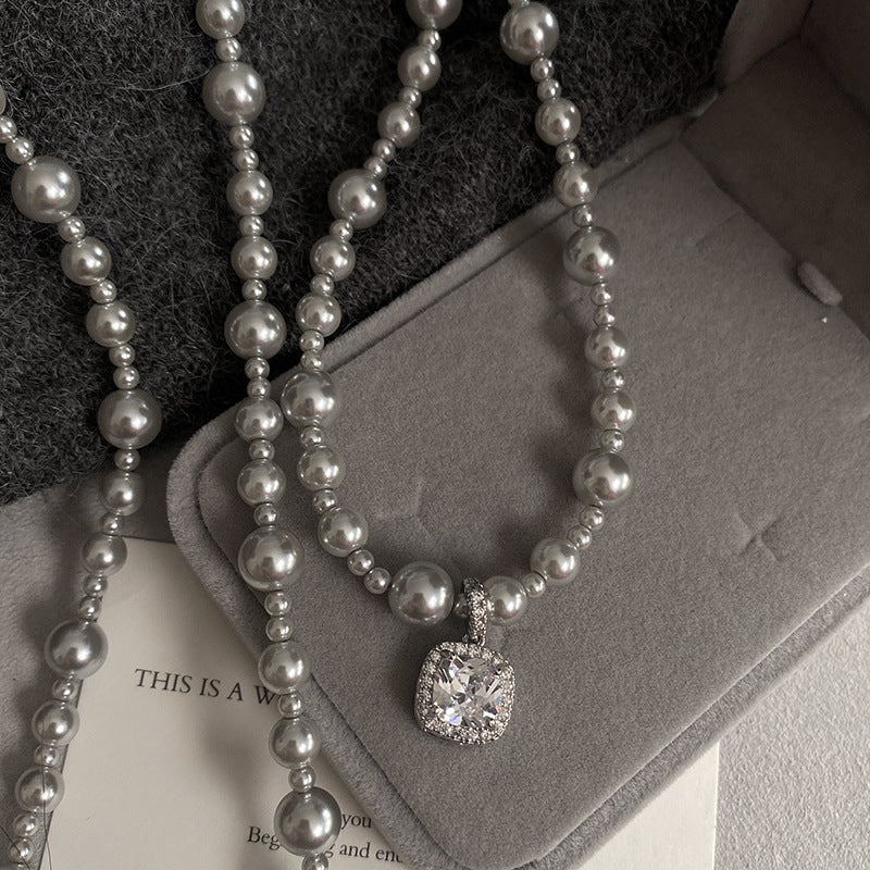 Women's Rose Square Diamond Pearl Light Luxury Necklaces