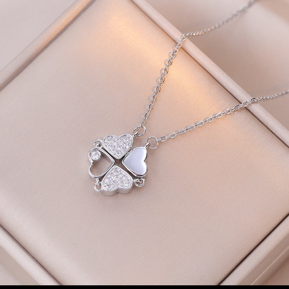 Women's Style For Loving Heart Zircon Flower Niche Necklaces