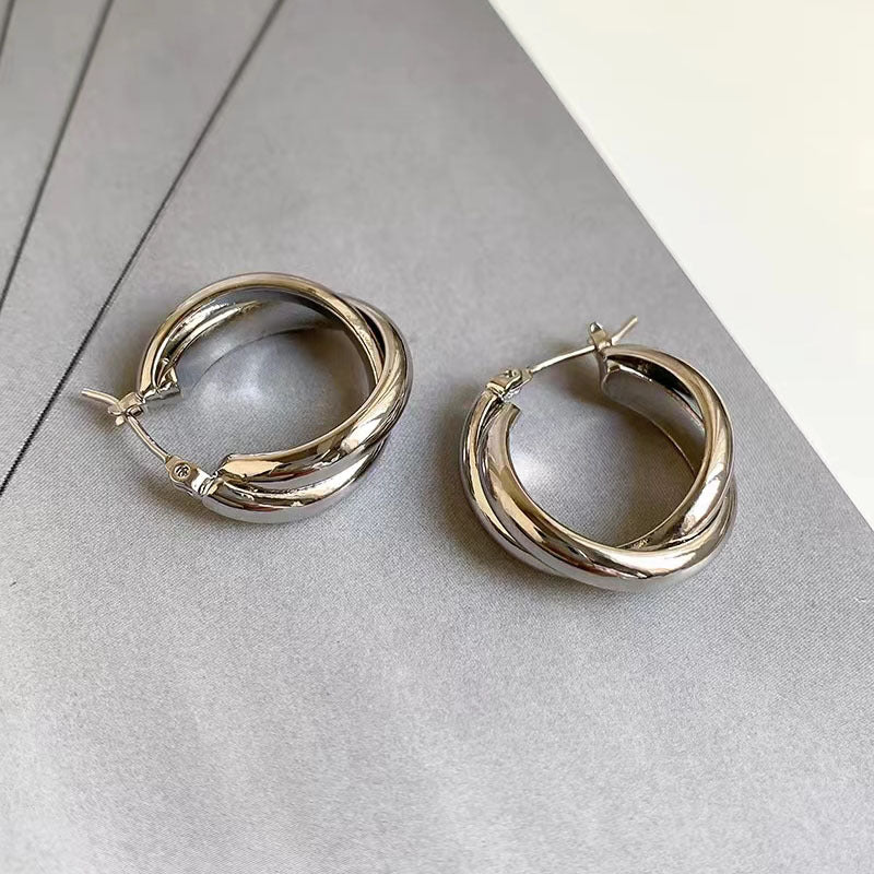 Cold Style Double Layer Round Female Earrings