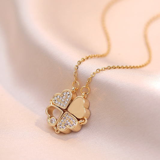 Women's Style For Loving Heart Zircon Flower Niche Necklaces