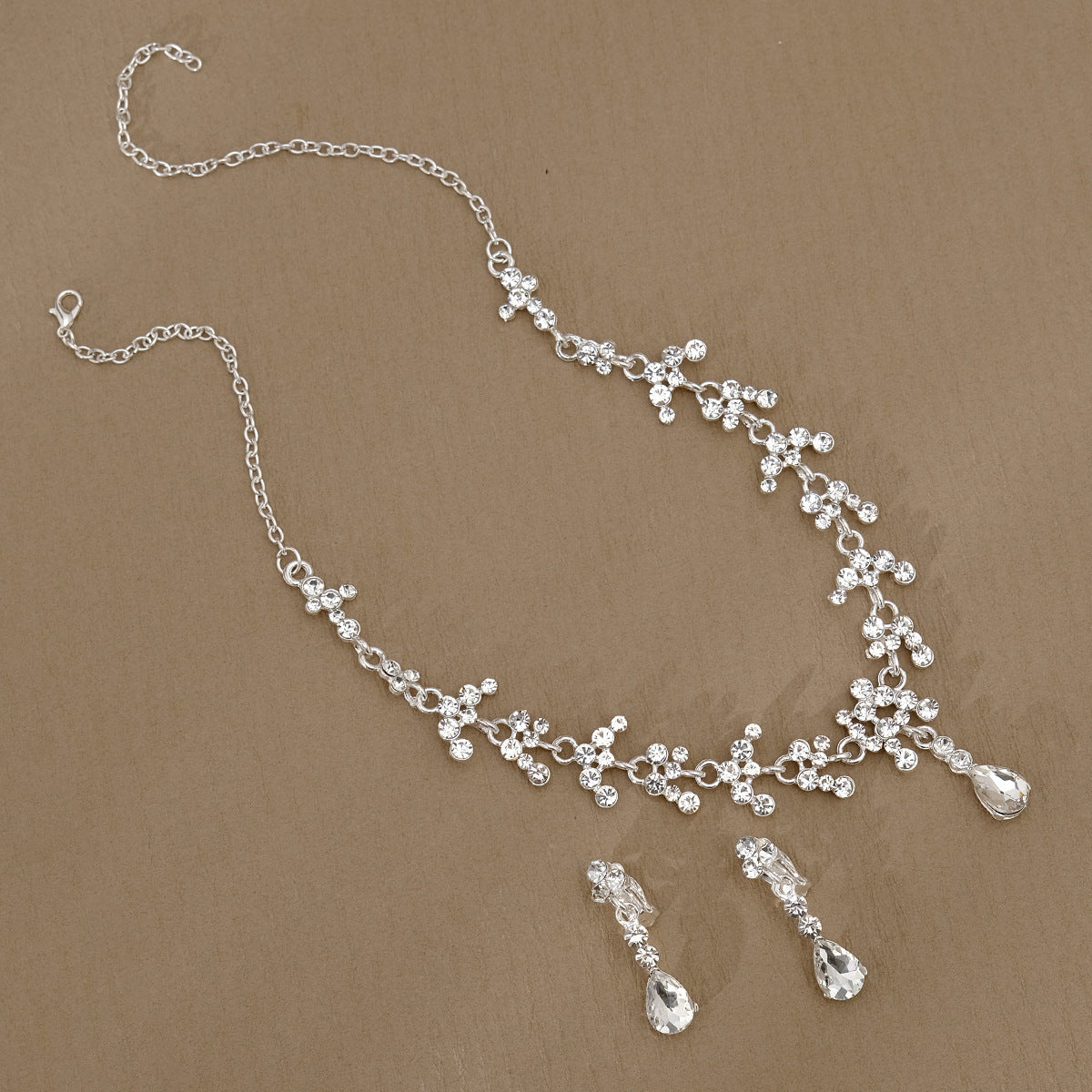 Women's Bridal Wedding Two-piece Dress Rhinestone Pearl Jewelry Set