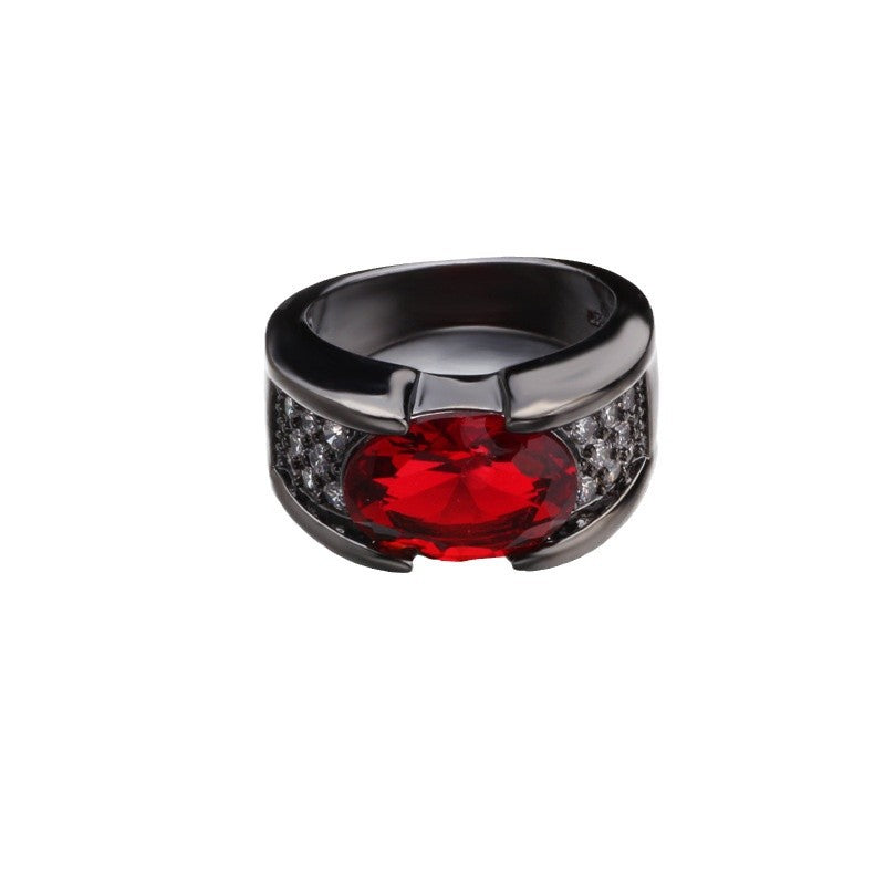 Women's & Men's Plated Black Gun Gold Inlaid Ruby Rings