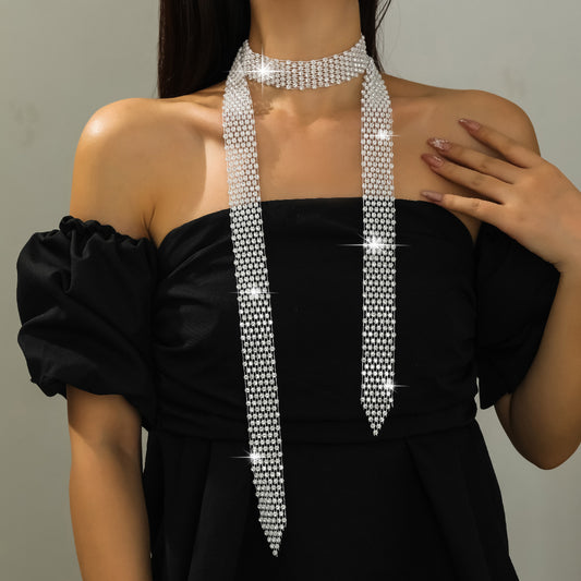 Shiny Rhinestone Long Tassel Clavicle Chain Necklaces