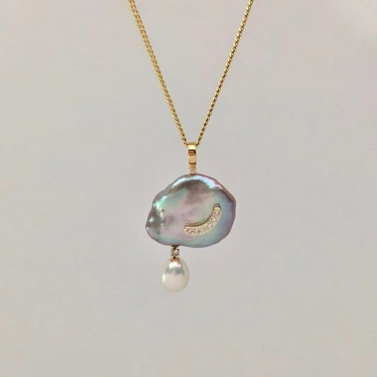 Natural Baroque Pearl Moon Star Diamond Necklaces