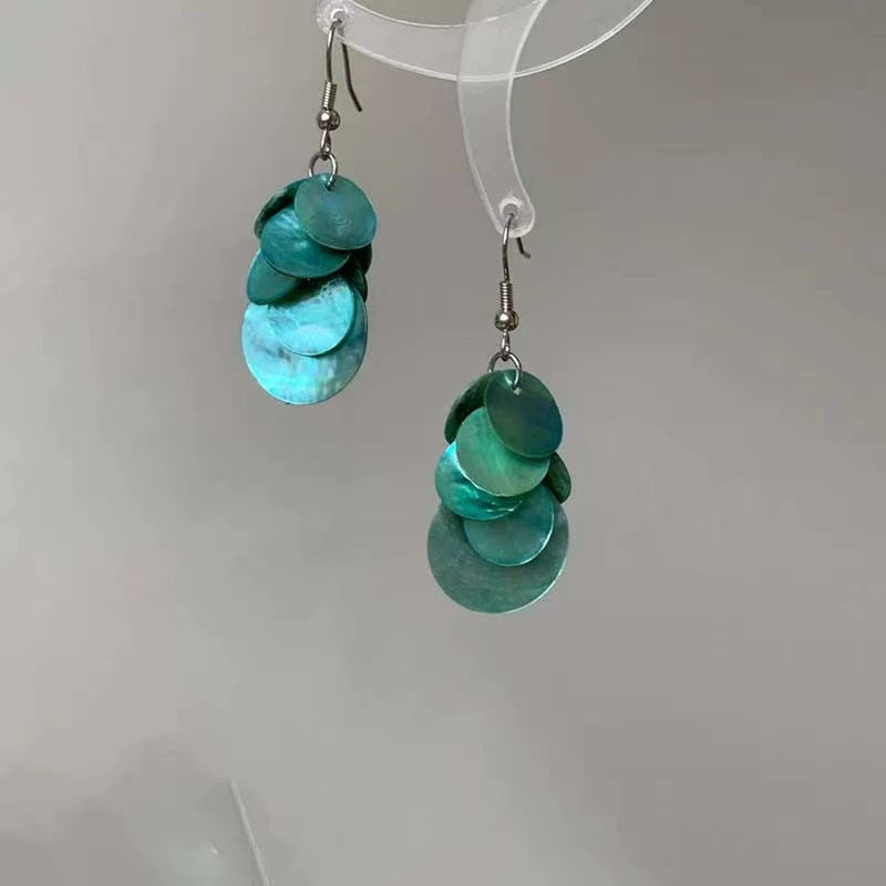 Colorful Shell Wafer Tassel High-grade Female Exaggerated Earrings