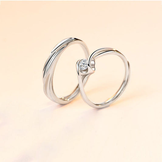 Women's & Men's Couple For One Simple Light Luxury Minority Opening Rings