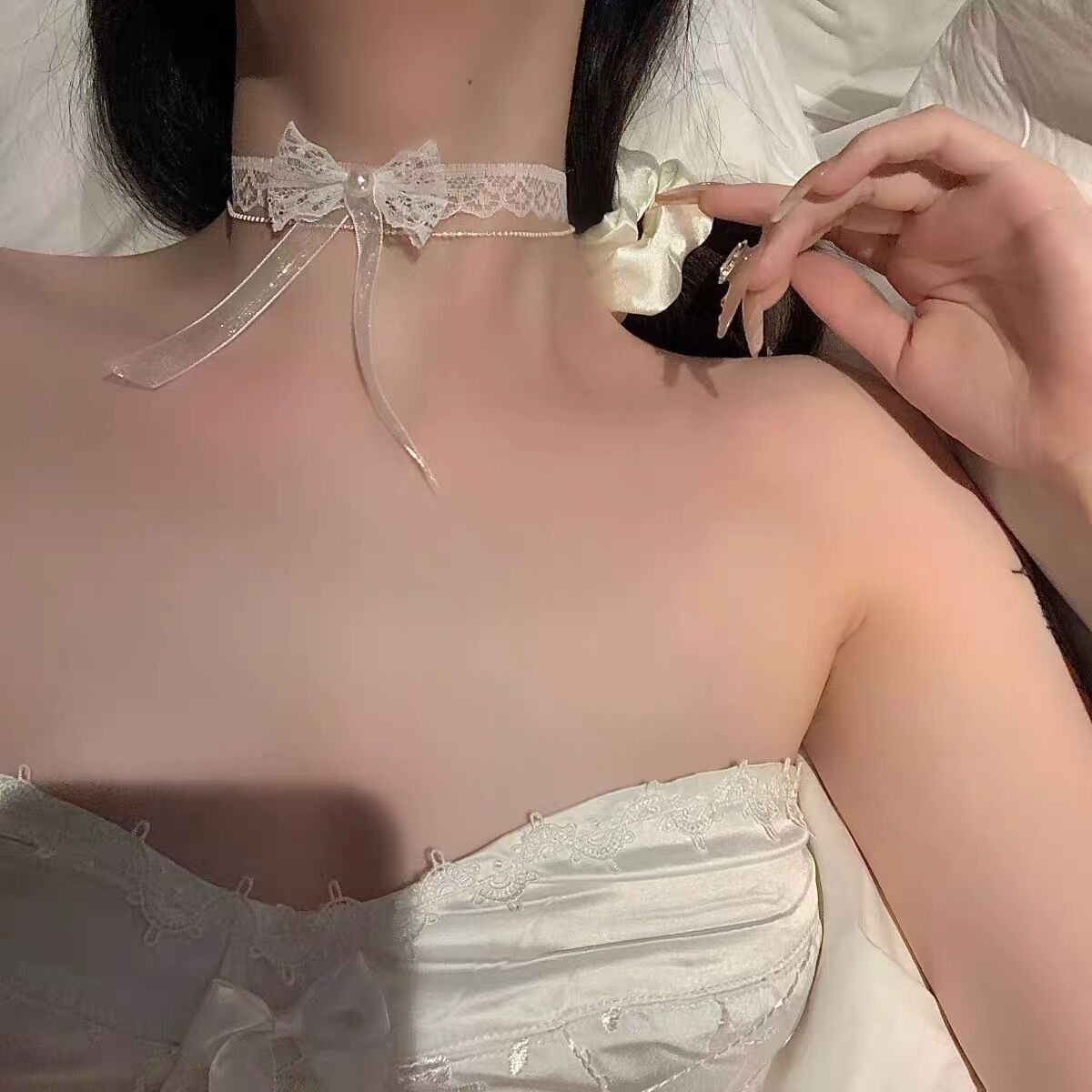 Bow White Lace Female Neckband High Sense Abstinence Collar