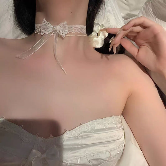 Bow White Lace Female Neckband High Sense Abstinence Collar