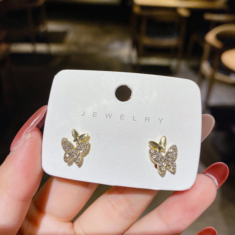 Butterfly Sier Needle Full Diamond Simple Female Rings