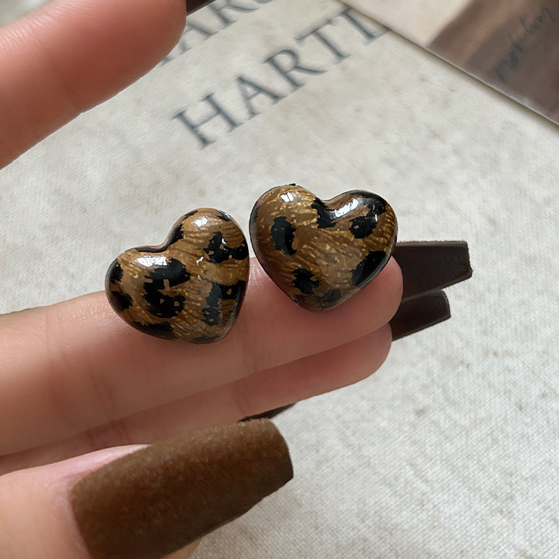 Women's Leopard Print Lovely Geometric Ear Retro High-grade Niche Personality Rings