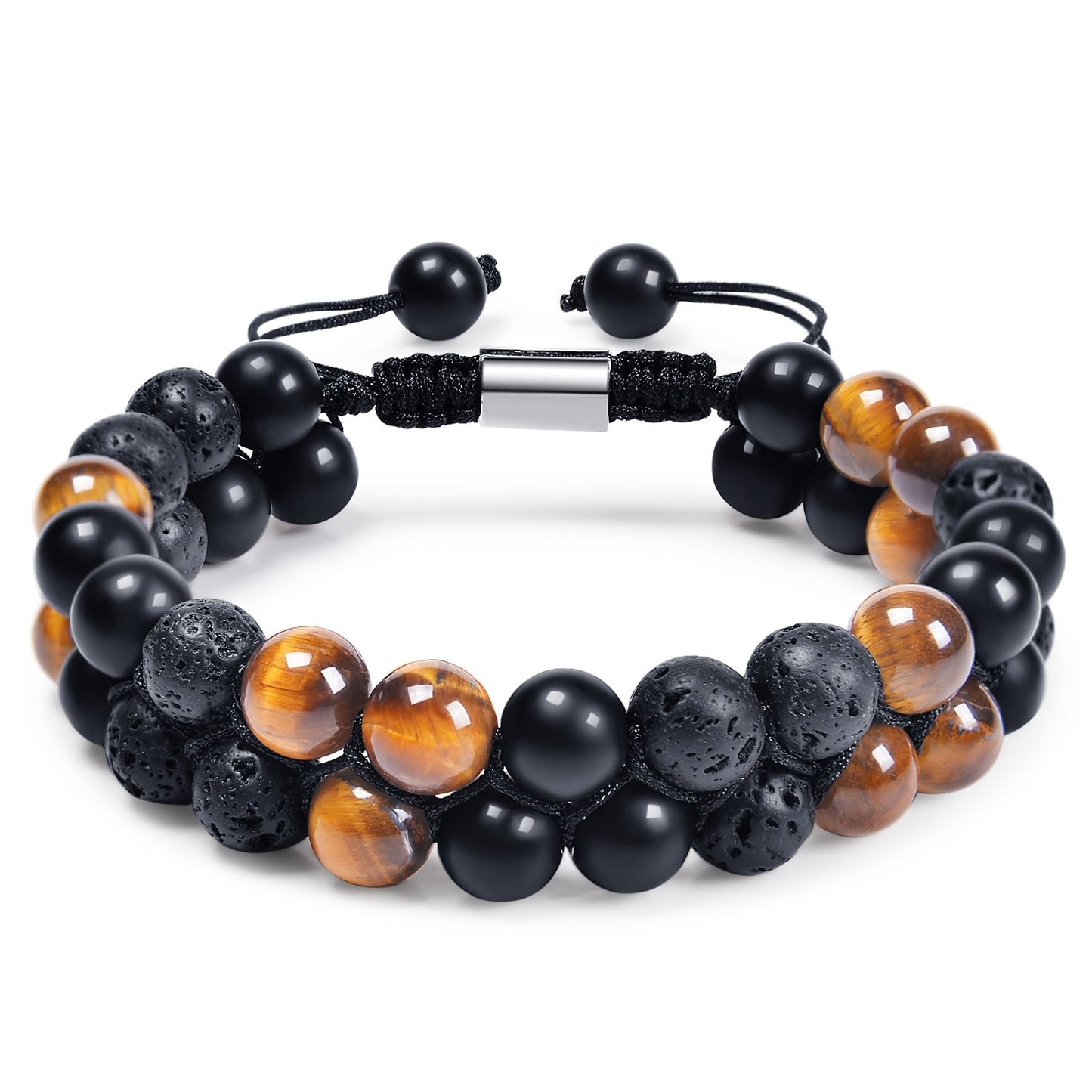 Women's & Men's Cat's Eye Green Pine Red Pattern Black Silk Phantom Natural Bracelet