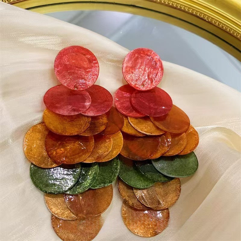 Colorful Shell Wafer Tassel High-grade Female Exaggerated Earrings
