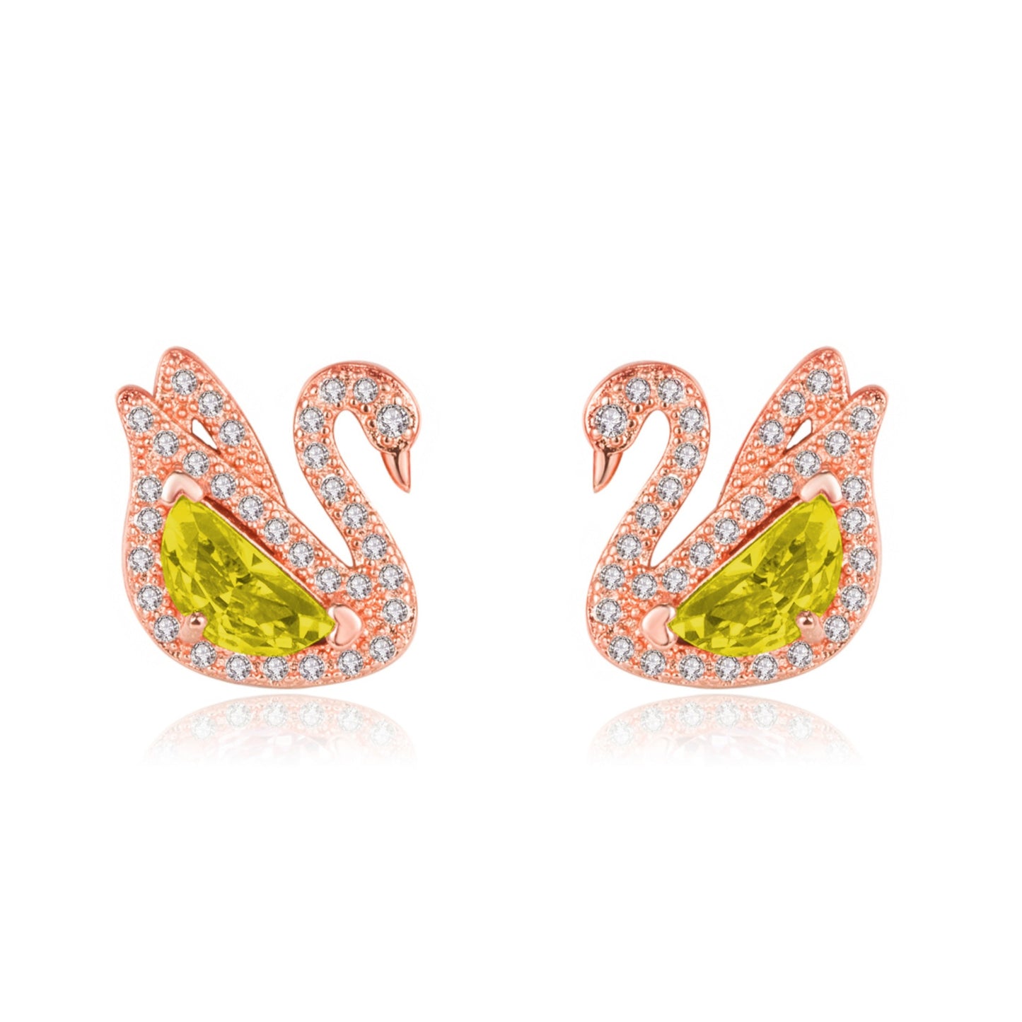 Trendy Creative White Swan Zircon Colorful Crystals Pave Ear Full Jewelry Set