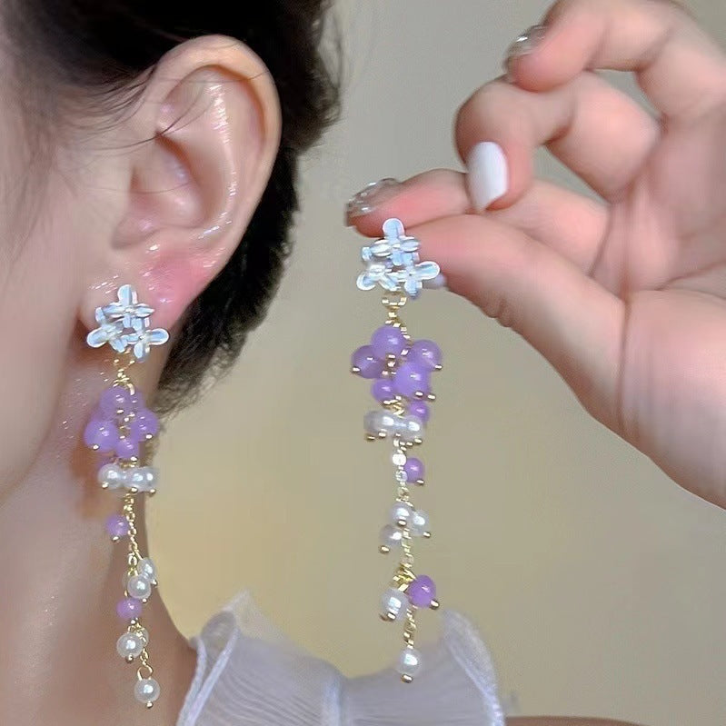 Fresh Butterfly Flower Light Luxury Long Earrings