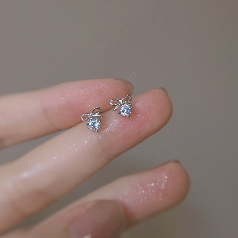 Women's Bow Fashion Zircon Crystal Personalized Sier Earrings