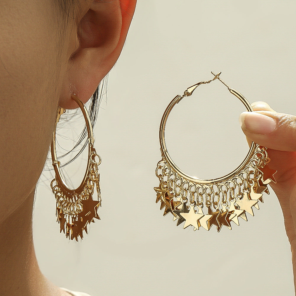 Women's Fashion Personality Five-pointed Star Style Exaggerated Series Earrings