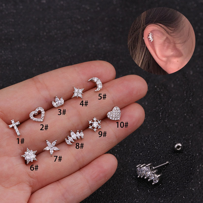 Cross Ear Bone Piercing Screw Crown Rings