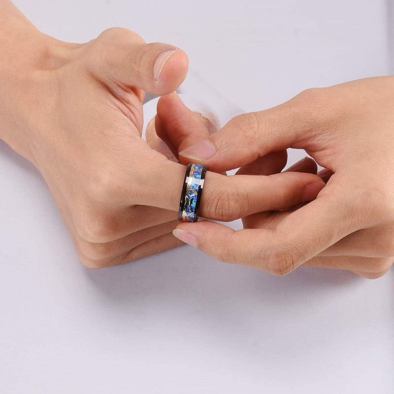 Black On Blue Background Gold Leaf Dolphin Ring