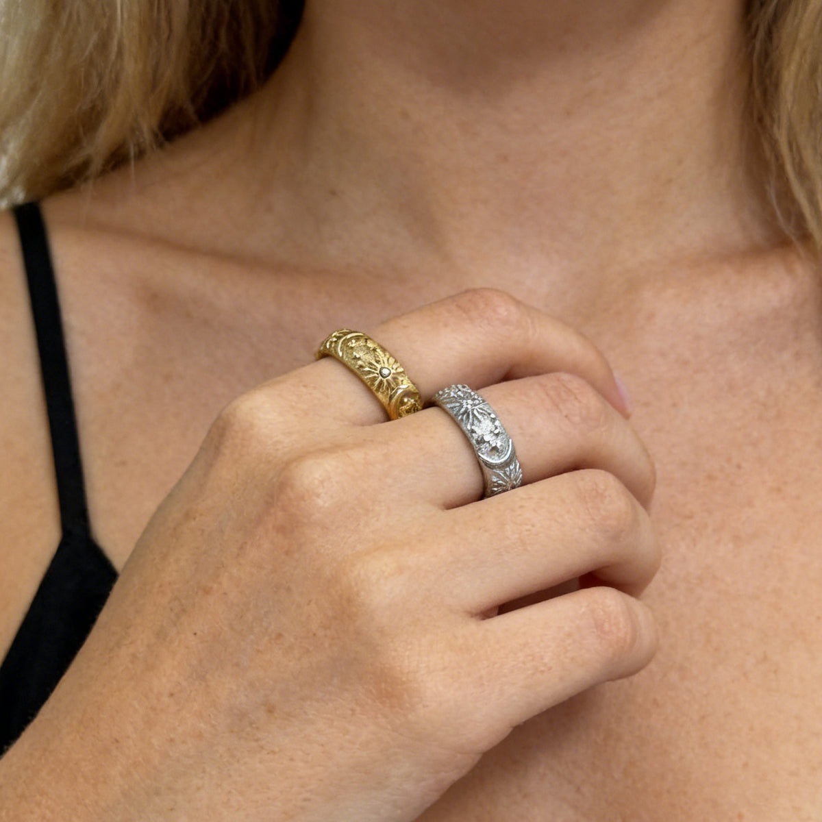 Embossed Sun Moon Graceful Fashionable Personality Titanium Steel Female Does Rings