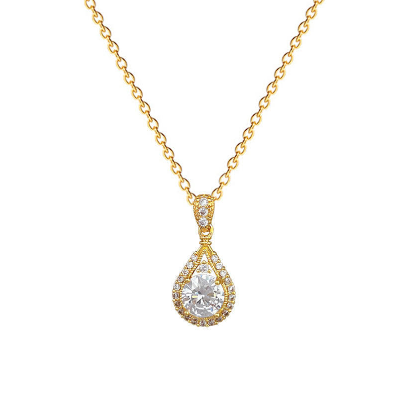 Titanium Steel Light Luxury Real Gold Water Drop Super Flash Necklace