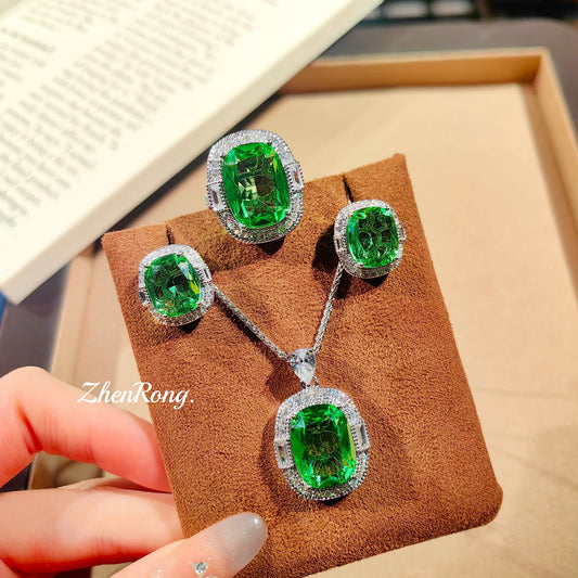 Women's Apple Green Diamond Emerald Colored Gems Pendants