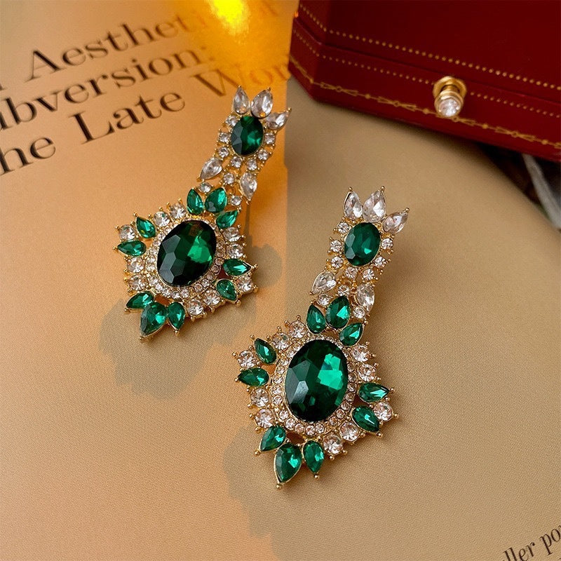 Needle Vintage Emerald Rhinestone Fashion Special Interest Light Earrings