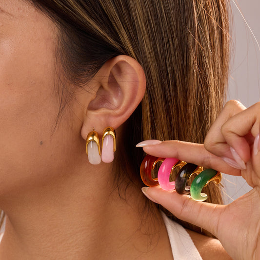 Retro Exquisite Type Resin High-grade Stainless Steel Versatile Earrings