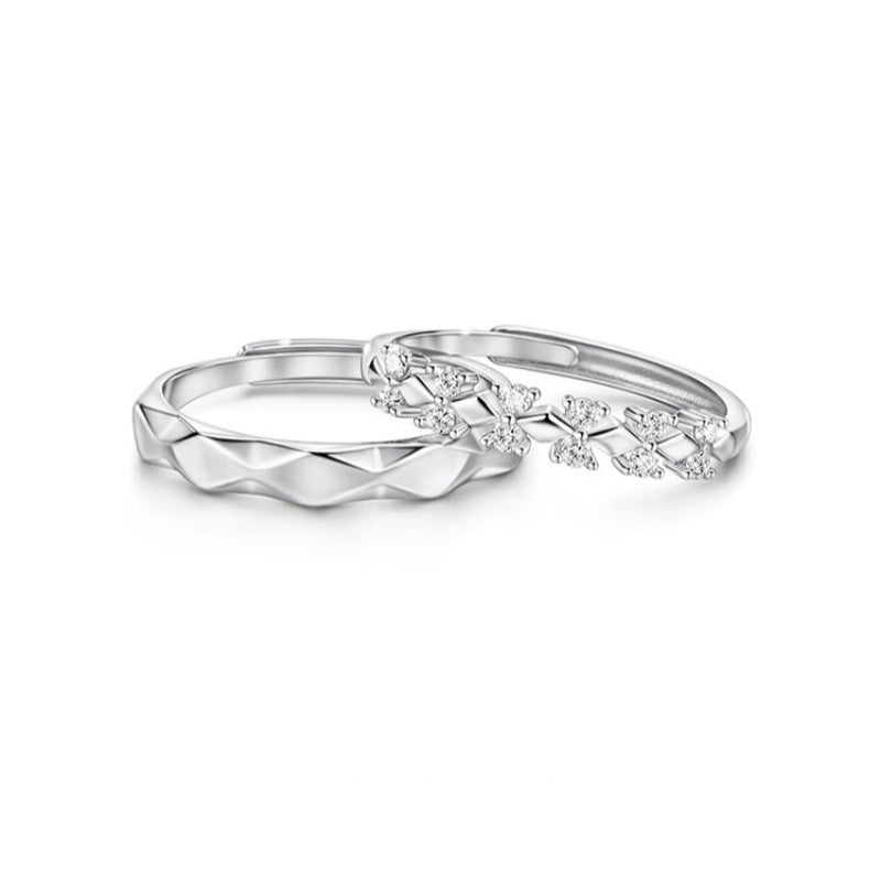 Women's & Men's Sier Couple Adjustable One Pair Sterling Light Luxury Valentine's Rings