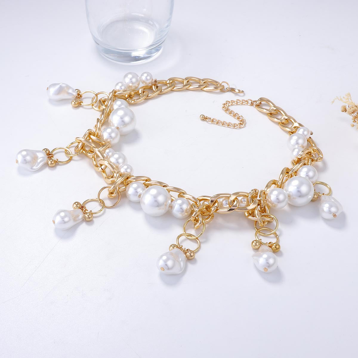 Imitation Pearl Geometric Woven Exaggerated Chain Necklaces