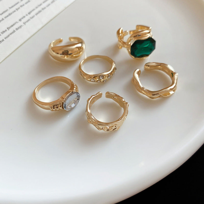 Women's Enamel Flower Open Golden Petal Design Rings