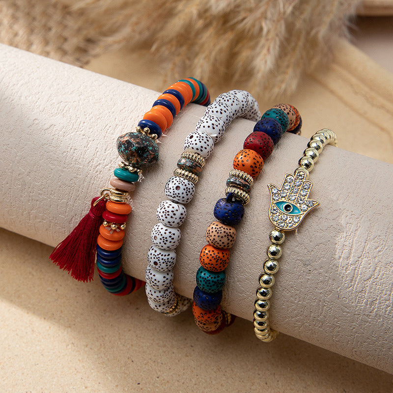 Women's Bohemian Vacation Style Twin Design Sense Glass Beads Stretch Bracelet