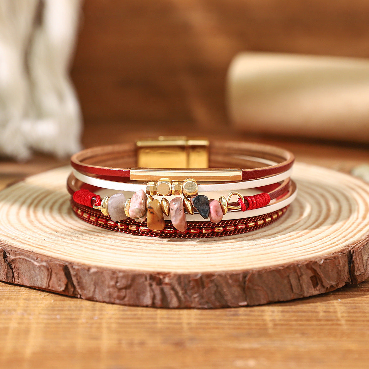 Bohemian Leather Magnetic Snap Style Fashion Bracelets
