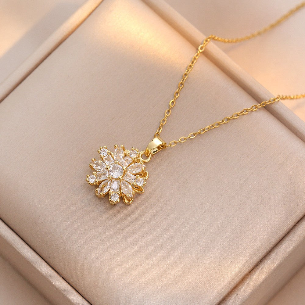 Women's Colorful Flower Titanium Steel Clavicle Chain Necklace