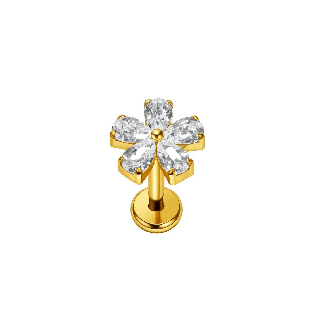 Alloy Petal Internal Thread Ear Bone Earlobe Nail Labret Pin Rings