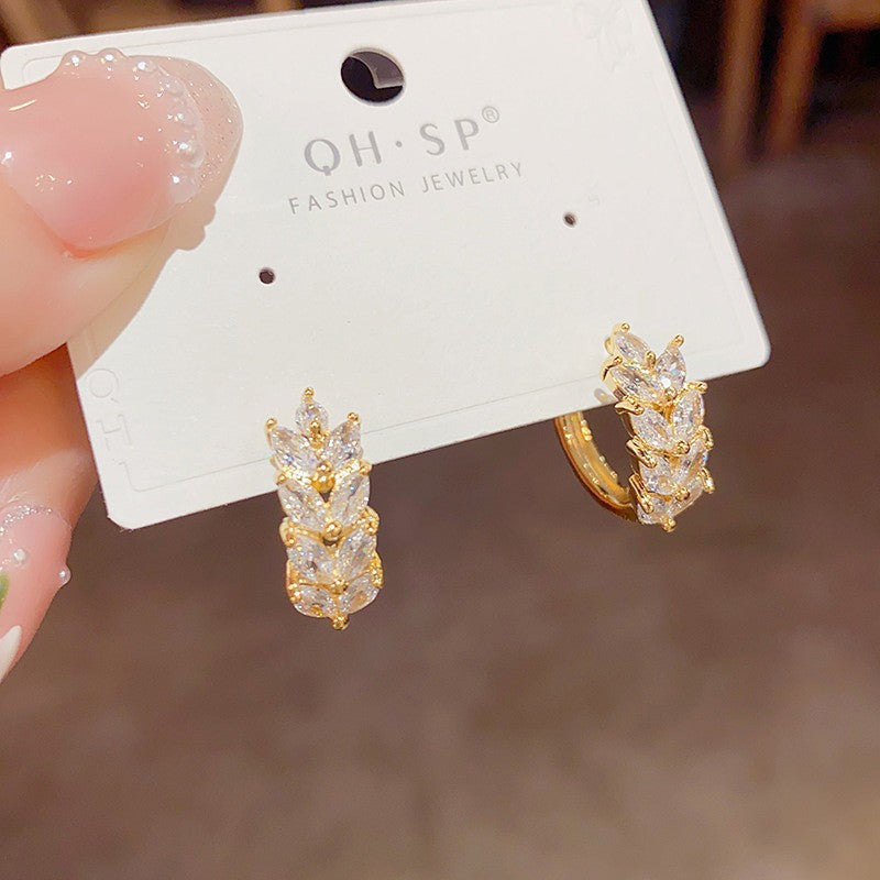 Zircon Leaves Ear Clip Female Personality Temperament Fashion Simple Earrings
