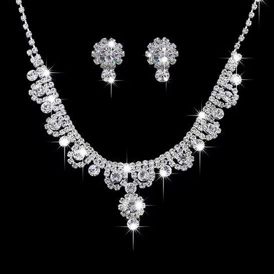 Women's Water Drop Suite Wedding Bridal Full Diamond Formal Jewelry Set