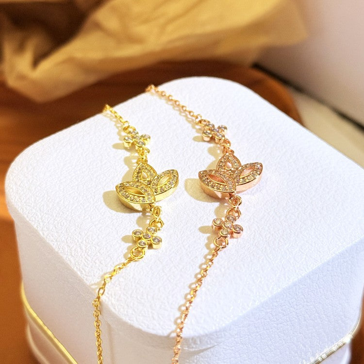 Women's V Gold Lucky Clover Full Diamond High-grade Bracelet
