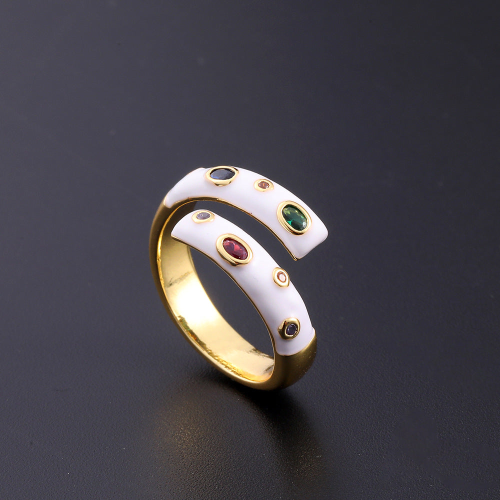 Women's Copper Zircon Electroplated Real Gold Open Index Ring