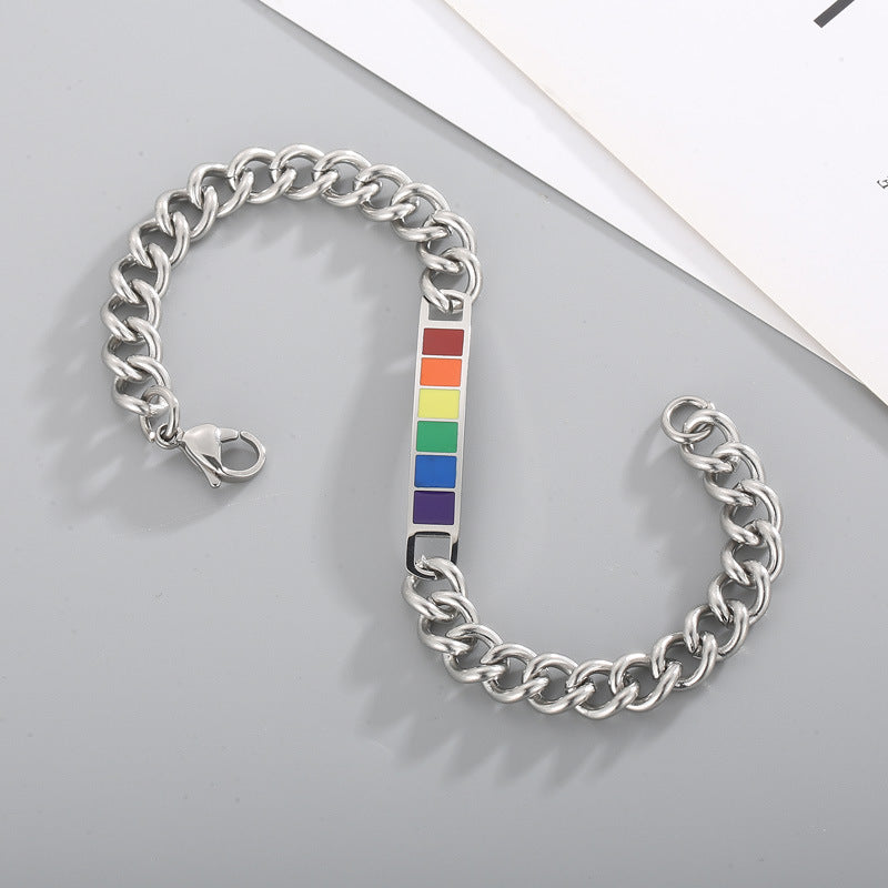 Fashion Stainless Steel Curved Rainbow Personality Titanium Bracelet